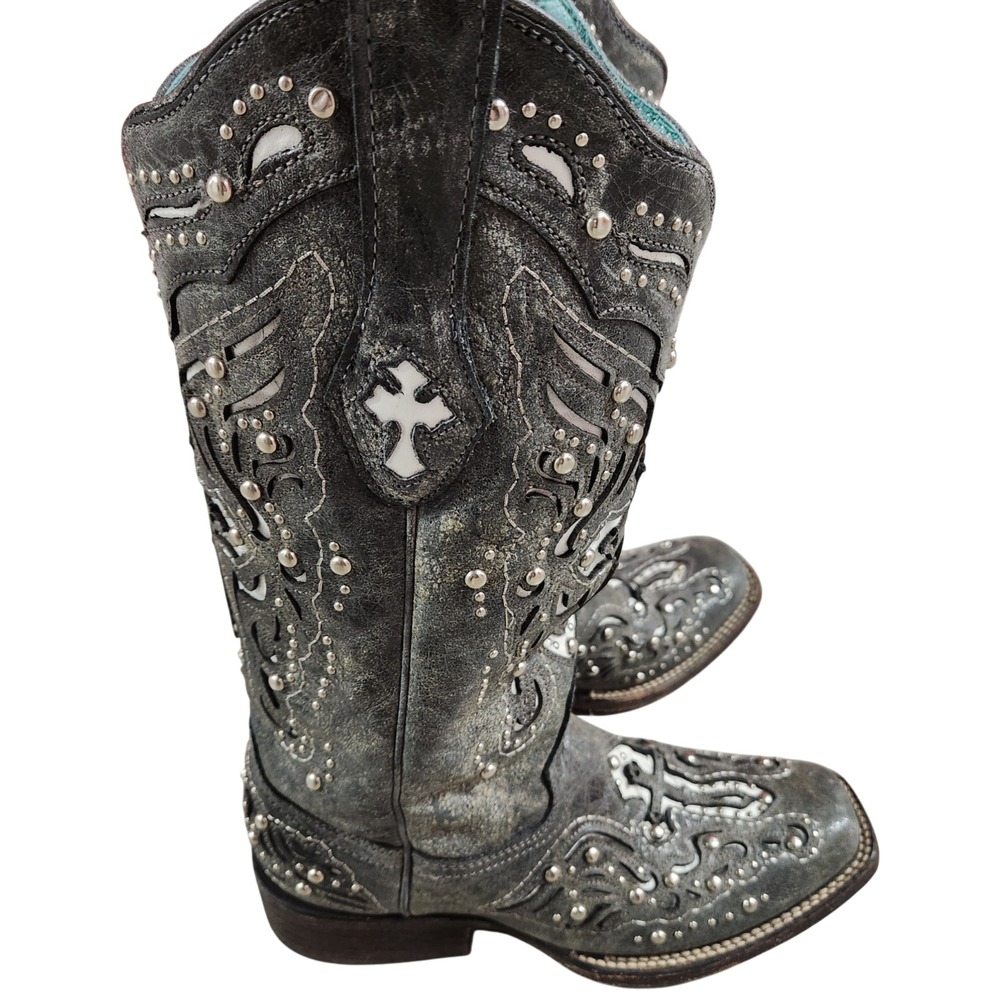 Corral Vintage Cross Square Toe Cowboy Western Boots 6.5M Cross Studded Bling - Picture 7 of 16